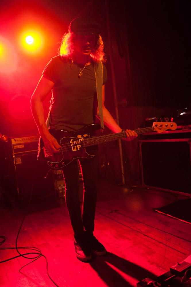 Bassist Pete Harper of English-Australian band Sunset Sons performing at a sold out show at Scala, King's Cross,  London, England, UK on Tuesday 12th May 2015. The band have been listed as one of The BBC's Sound of 2015.