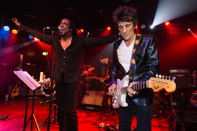 Mandatory Credit: Photo by Richard Isaac/REX/Shutterstock (5494644r) Ronnie Wood, Bernard Fowler. Bernard Fowler has performed and recorded as vocalist with the Rolling Stones. Tonights concert was to to raise awareness of Project 0; a marine conservation charitable fund Wave Makers: Fundraising concert held at Scala in aid of Project 0, London, Britain - 16 Dec 2015